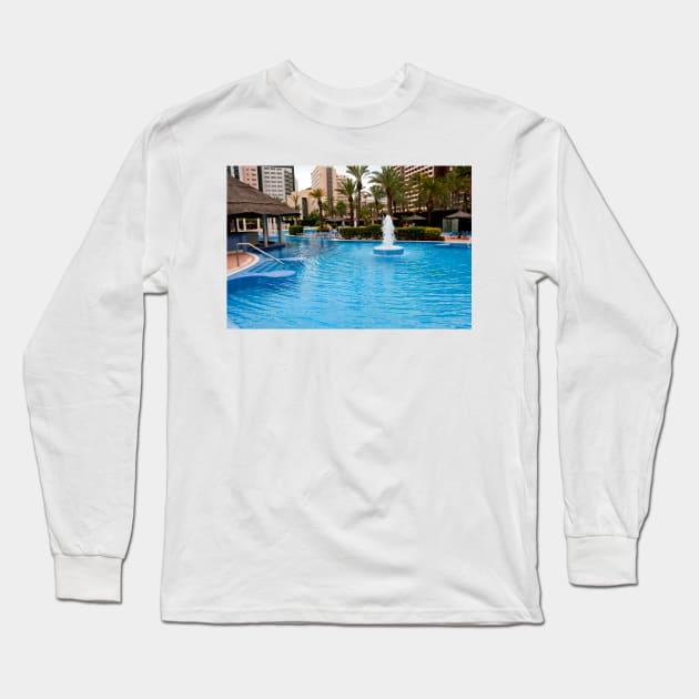 Solana Hotel Swimming Pool Benidorm Spain Long Sleeve T-Shirt by AndyEvansPhotos